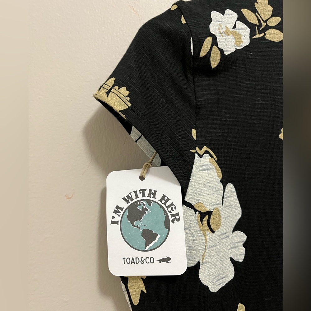 Toad&Co | AMELIA SHORT SLEEVE DRESS BLACK FLOWER PRINT  women’s L - Picture 4 of 12